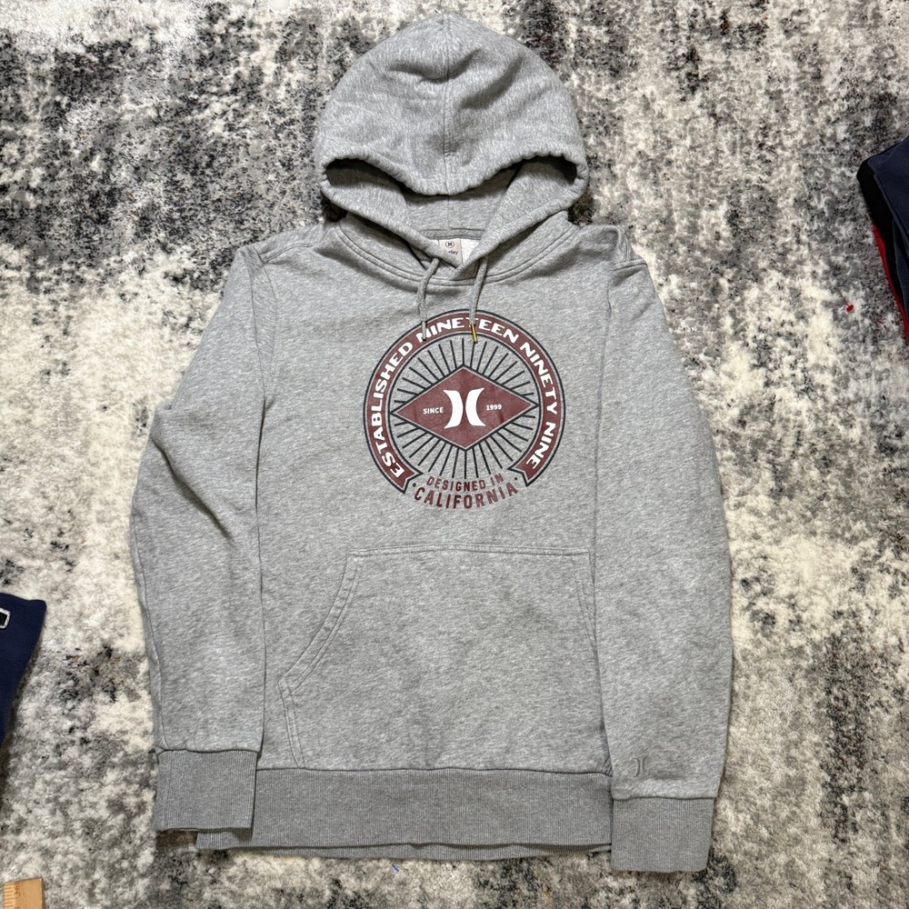 Hurley Mens California‎ Graphic Hoodie Heather Grey Pullover Sweatshirt Small